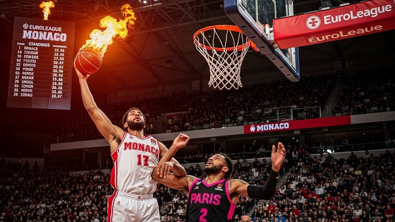 Découvrez comment l'AS Monaco a dominé Paris Basketball (95-87) pour enchaîner 10 victoires et s'emparer de la tête de l'Euroligue. Dynamique folle et analyse complète.