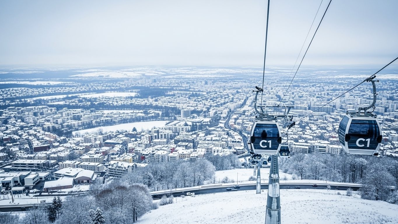 Découvrez comment la neige a transformé le téléphérique C1 en véritable station de ski urbaine. Voyageurs enchantés par ce paysage hivernal inattendu en Val-de-Marne. Une expérience unique !