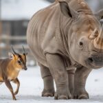 Petit Cerf Défie Rhinocéros Géant : Une Scène Incroyable au Zoo