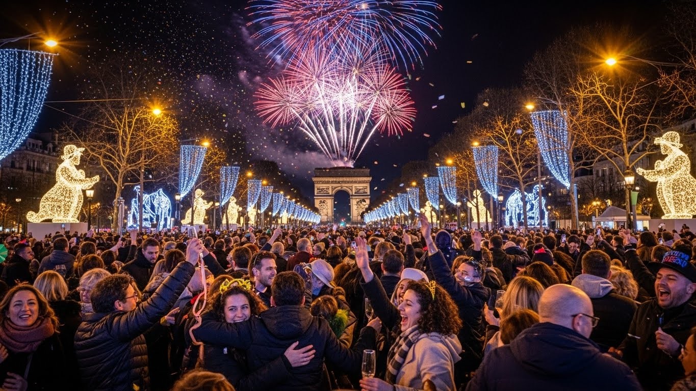 Découvrez l'ambiance électrique du Nouvel An 2026 sur les Champs-Élysées : feu d'artifice époustouflant, foule joyeuse et témoignages touchants malgré l'absence de concert. Une nuit inoubliable !