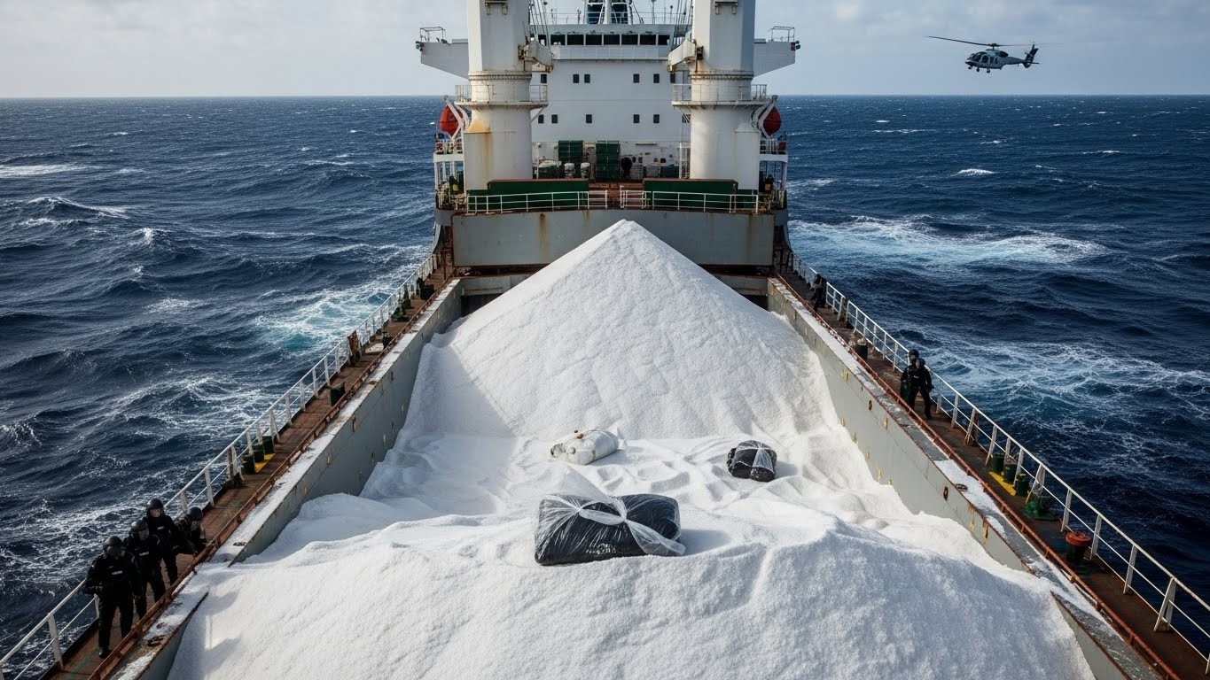 Découvrez l'opération « Marée Blanche » : près de 10 tonnes de cocaïne cachées sous du sel sur un cargo intercepté par la police espagnole. Un record historique qui frappe fort contre le narcotrafic !