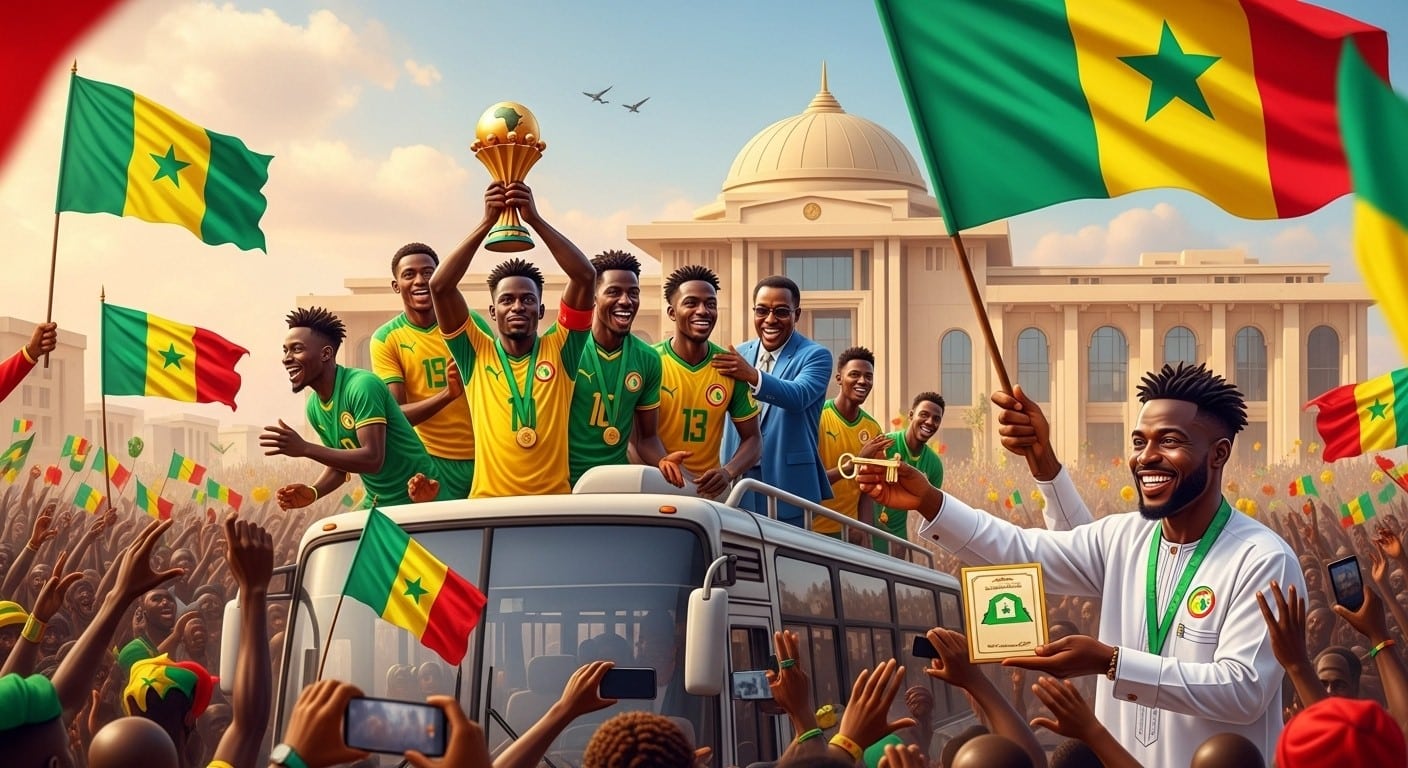 Découvrez les généreuses récompenses offertes par le président sénégalais aux Lions de la Teranga après leur sacre à la CAN 2025 : primes exceptionnelles et terrains sur la Petite Côte.