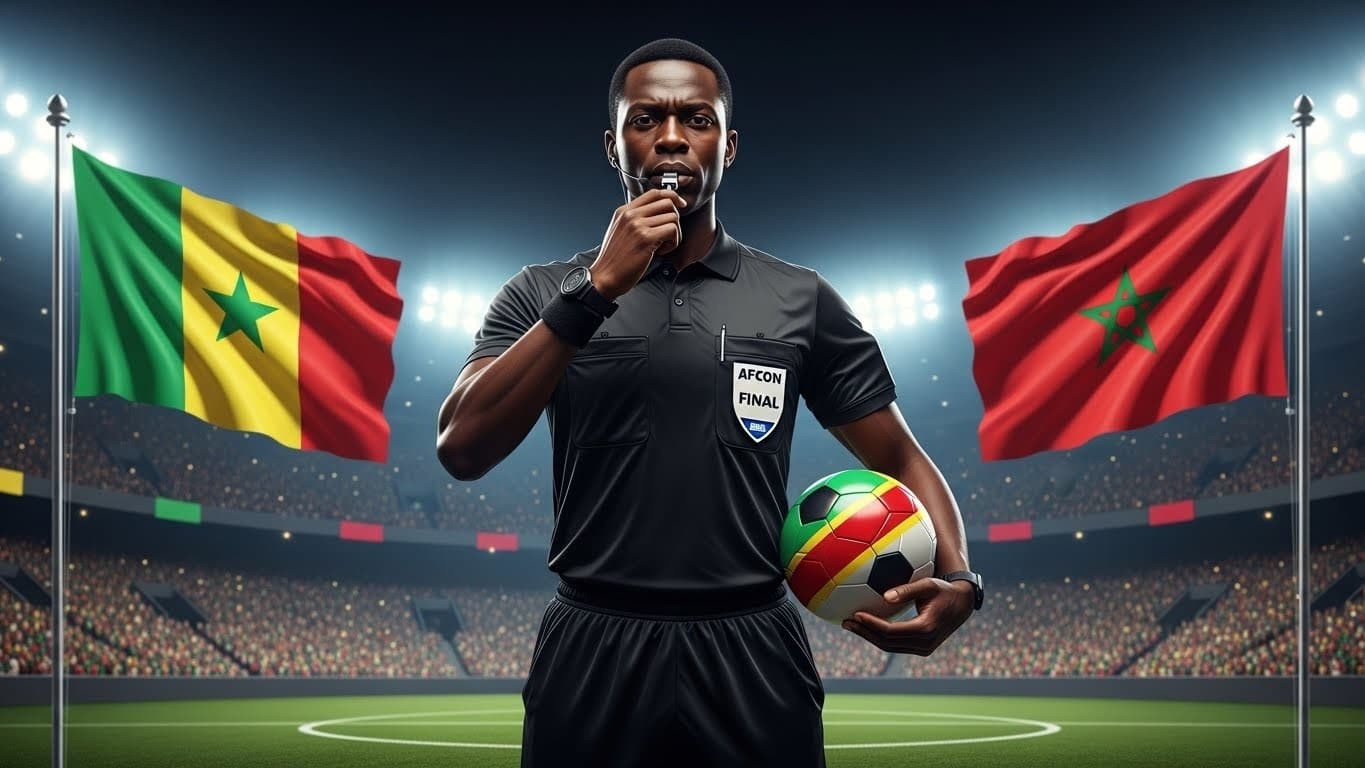 Découvrez Jean-Jacques Ndala Ngambo, l’arbitre congolais de 38 ans choisi pour la finale CAN 2025 Sénégal-Maroc. Son parcours, style et défis dans un match historique.