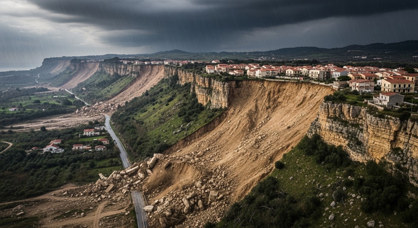 Découvrez le spectaculaire effondrement d'une falaise de 4 km en Sicile lors d'une tempête violente. Plus de 1000 personnes évacuées, maisons au bord du vide, situation critique sans victime : analyse complète.