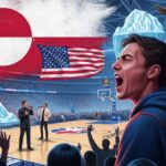Supporter Acclamé : Cri « Laissez le Groenland Tranquille » lors Hymne US à NBA Londres