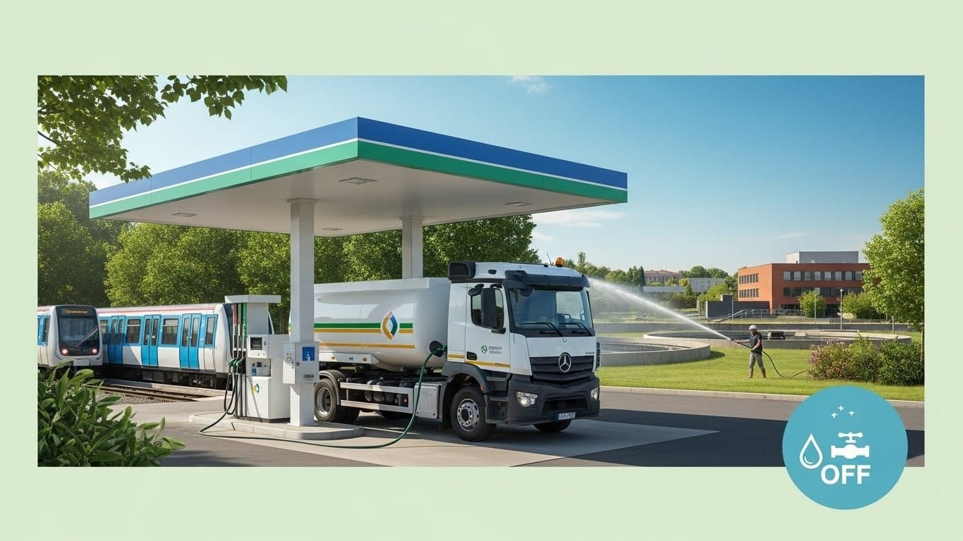 À Toulouse, une station-service distribue de l'eau usée traitée pour arroser les espaces verts et laver le métro. Découvrez comment cette initiative sauve un demi-million de m³ d'eau potable par an.