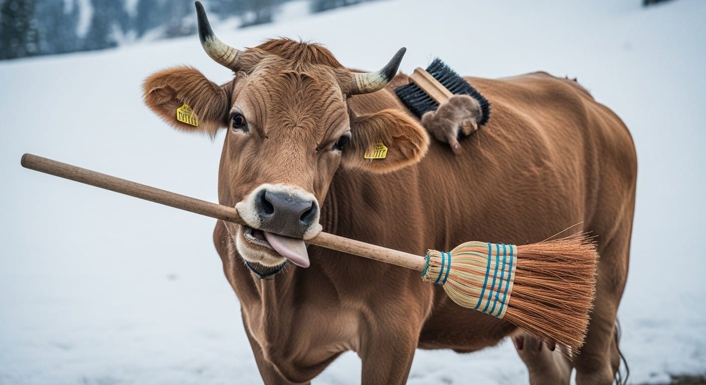 Découvrez comment une vache nommée Veronika a surpris les chercheurs en utilisant un balai de manière flexible pour se gratter. Une première chez les bovins qui remet en question l'intelligence des animaux d'élevage !