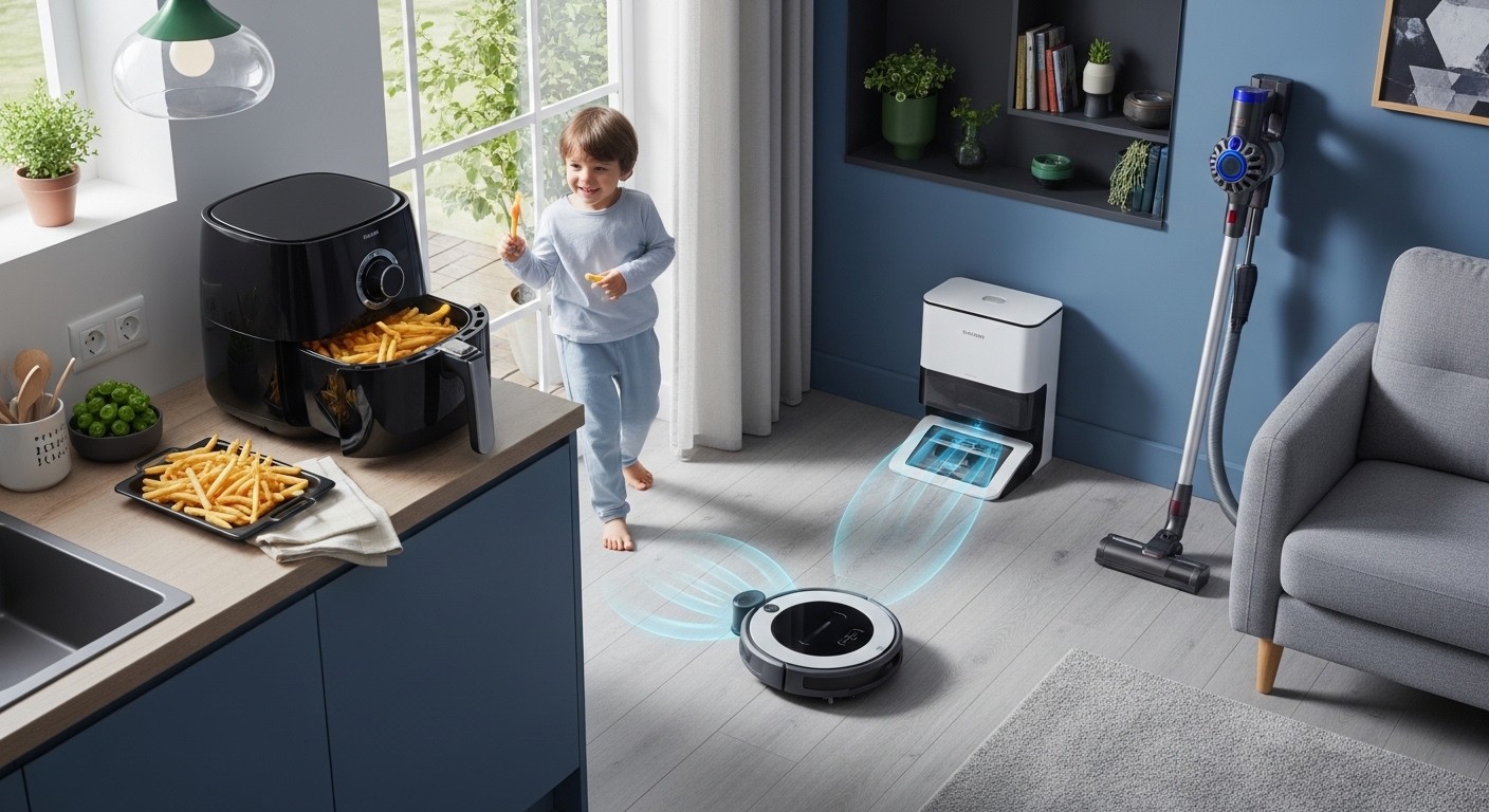 Découvrez comment air fryers, robots aspirateurs et aspirateurs laveurs ont explosé en 2025, boostant le petit électroménager. Tendances, raisons et avenir des gadgets qui transforment nos maisons.
