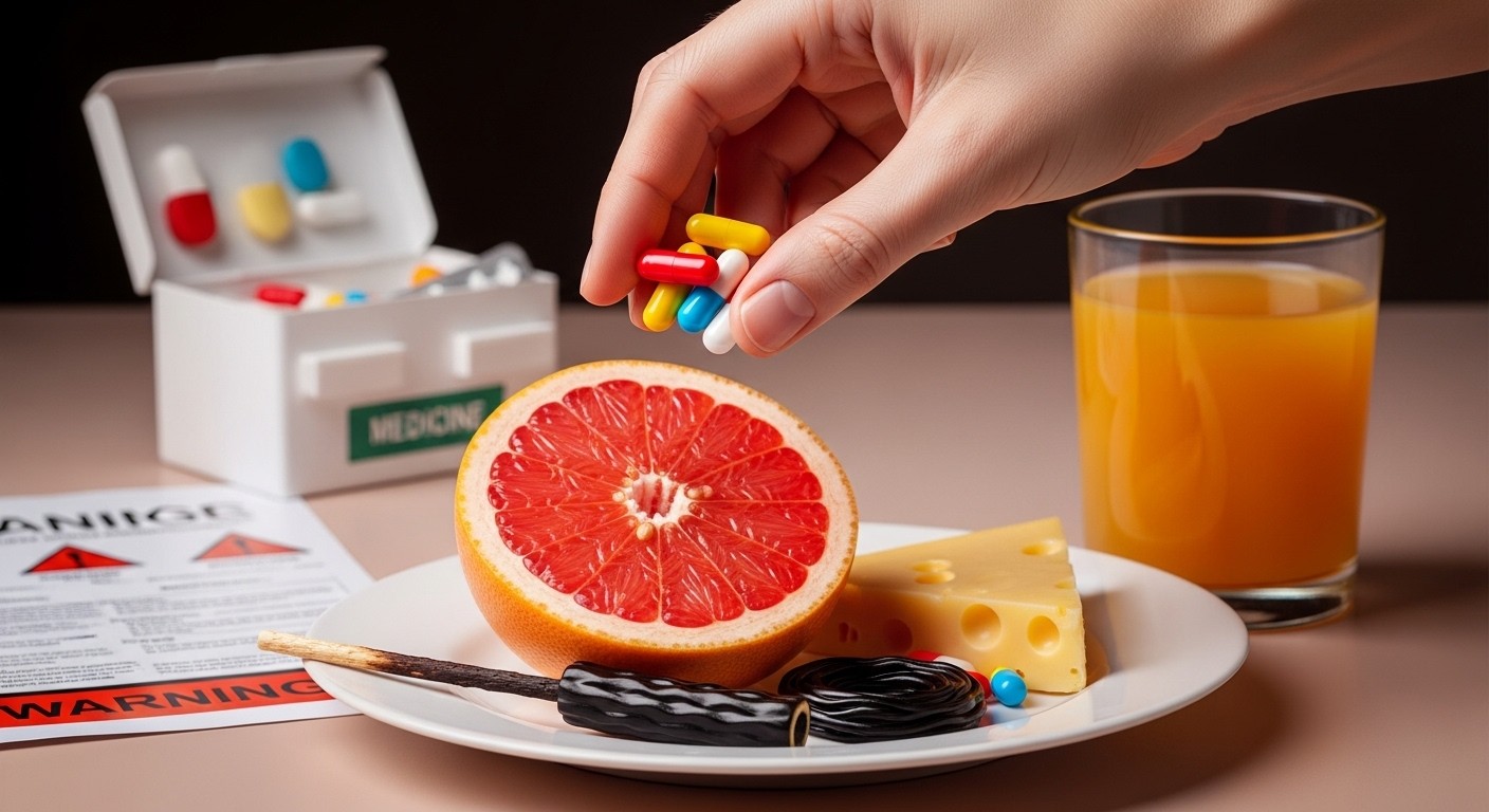 Découvrez quels aliments courants comme le pamplemousse, la réglisse ou certains fromages peuvent rendre vos traitements dangereux ou inefficaces. Interactions médicamenteuses expliquées simplement.