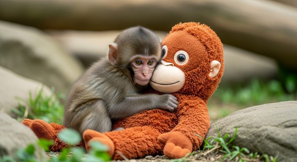 Bébé Singe Abandonné Trouve Réconfort en Peluche Orang-Outan