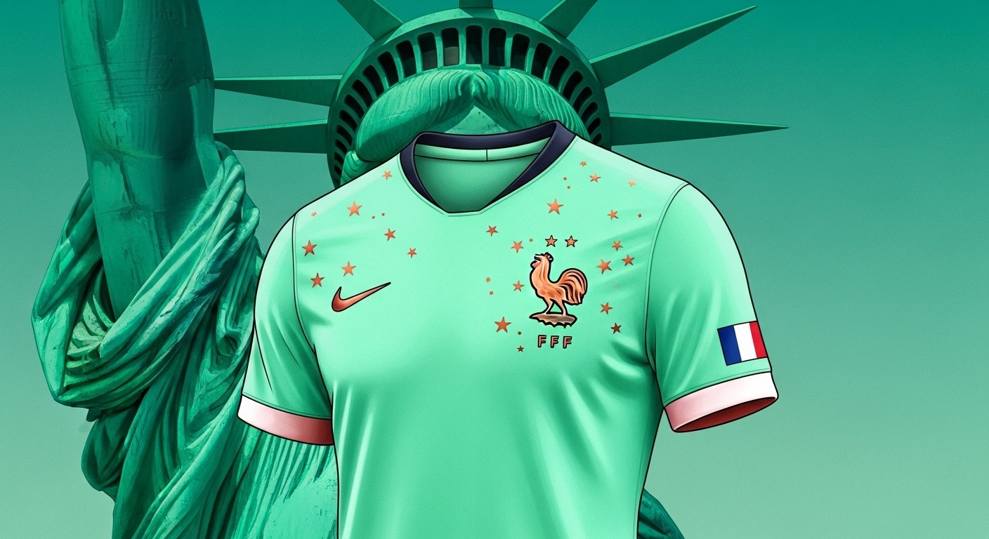 Découvrez le maillot extérieur inédit des Bleus pour la Coupe du Monde 2026 : un vert menthe audacieux inspiré de la Statue de la Liberté. Un symbole fort des liens France-USA qui fait déjà débat !