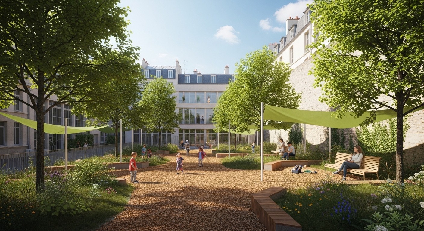 Découvrez comment une cour de collège au cœur du Marais devient un jardin oasis ouvert le week-end. Un projet qui allie fraîcheur urbaine, lien social et hommage poignant.