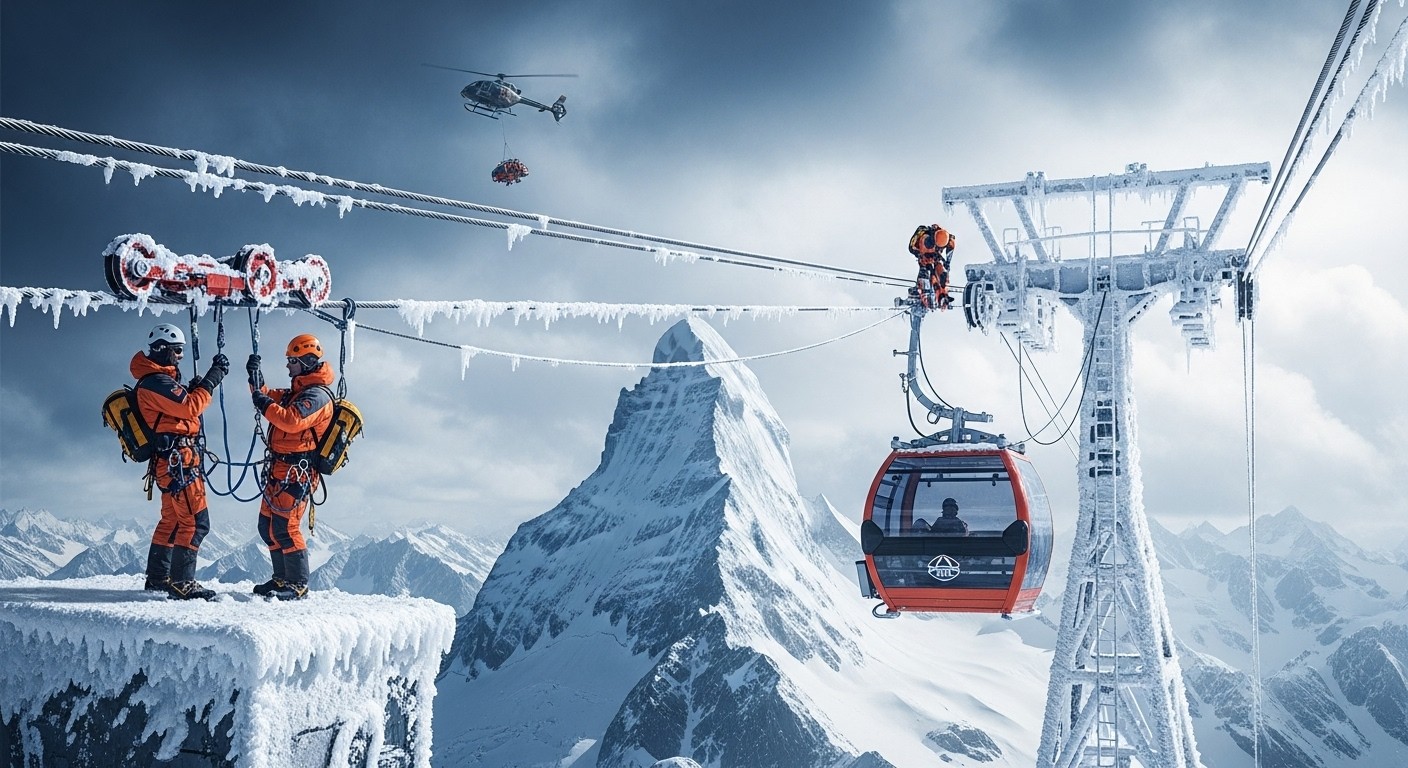 Découvrez la bataille épique en haute altitude à l'Alpe d'Huez pour réparer le téléphérique du Pic Blanc endommagé par une tempête rare. Objectif : rouvrir pour les vacances de février !