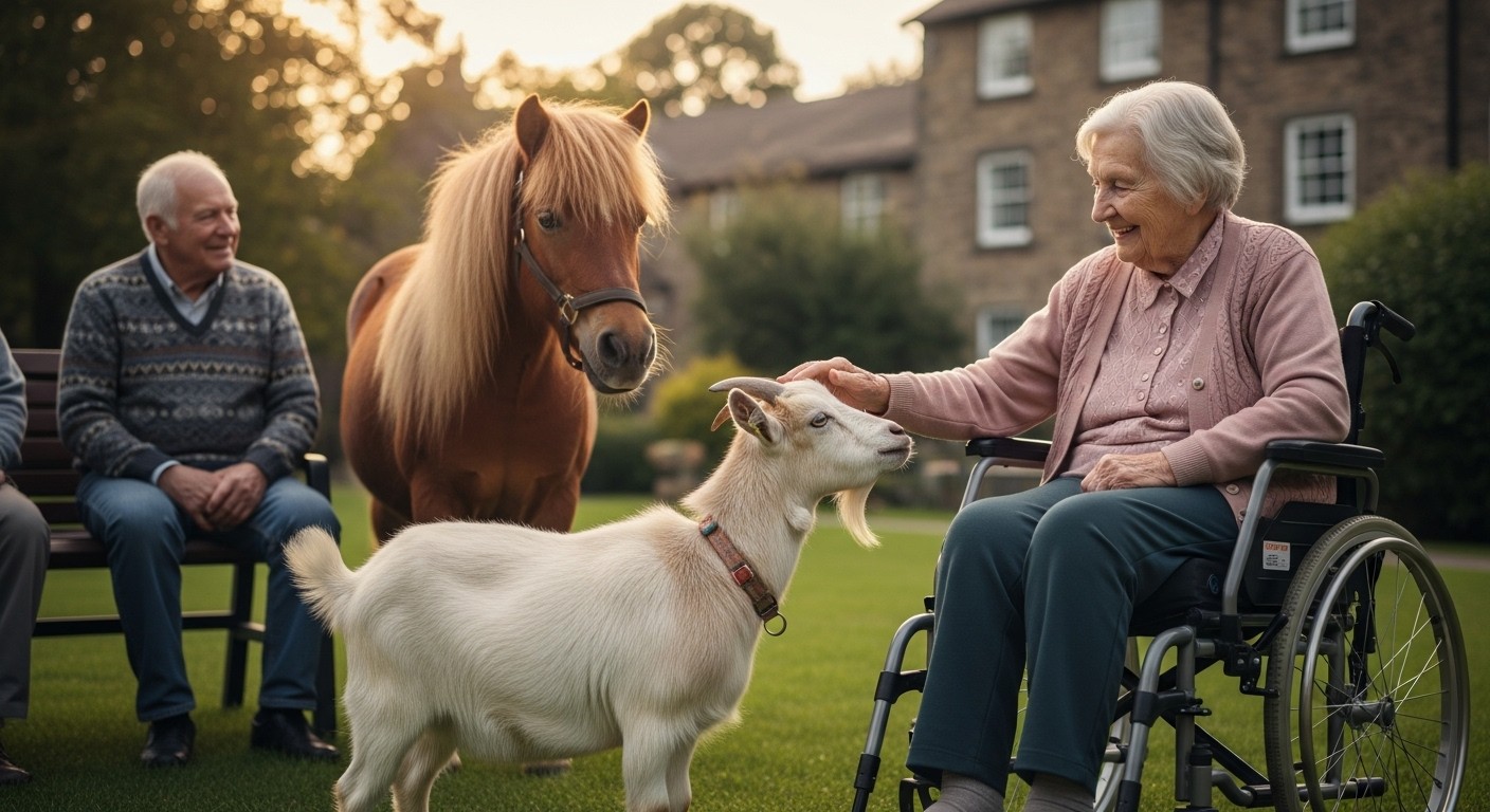 Dans un EHPAD de l'Essonne, une jeune alternante a créé une ferme pédagogique avec poneys, chèvres naines et lapin. Les résidents adorent ces visites quotidiennes qui changent leur quotidien.