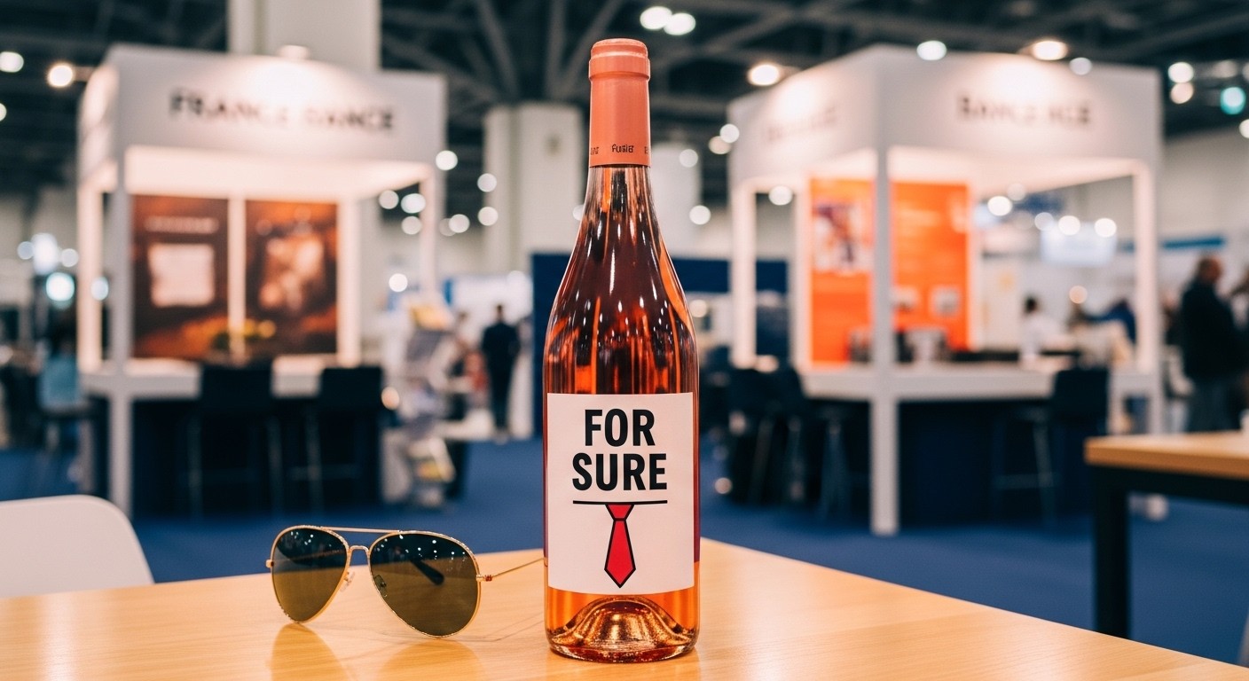 Découvrez comment une bouteille de rosé personnalisée "For Sure" a amusé Emmanuel Macron au Wine Paris, clin d'œil hilarant à son meme viral de Davos et soutien au vin français face aux défis internationaux.