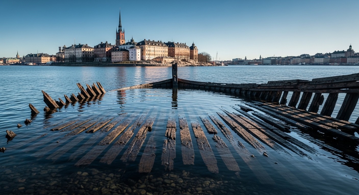 Découvrez comment une épave de navire du XVIIe siècle refait surface en plein cœur de Stockholm suite à une baisse record du niveau de la mer Baltique. Un trésor historique révélé par la nature !