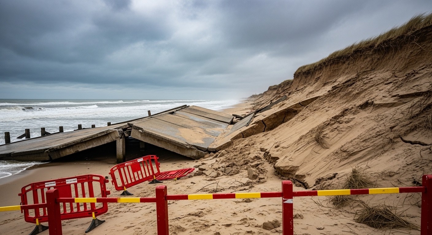 À Biscarrosse, 20 mètres de promenade se sont effondrés en une nuit. Face au recul accéléré du trait de côte, habitants et commerçants s'inquiètent pour l'avenir touristique de cette station landaise emblématique.