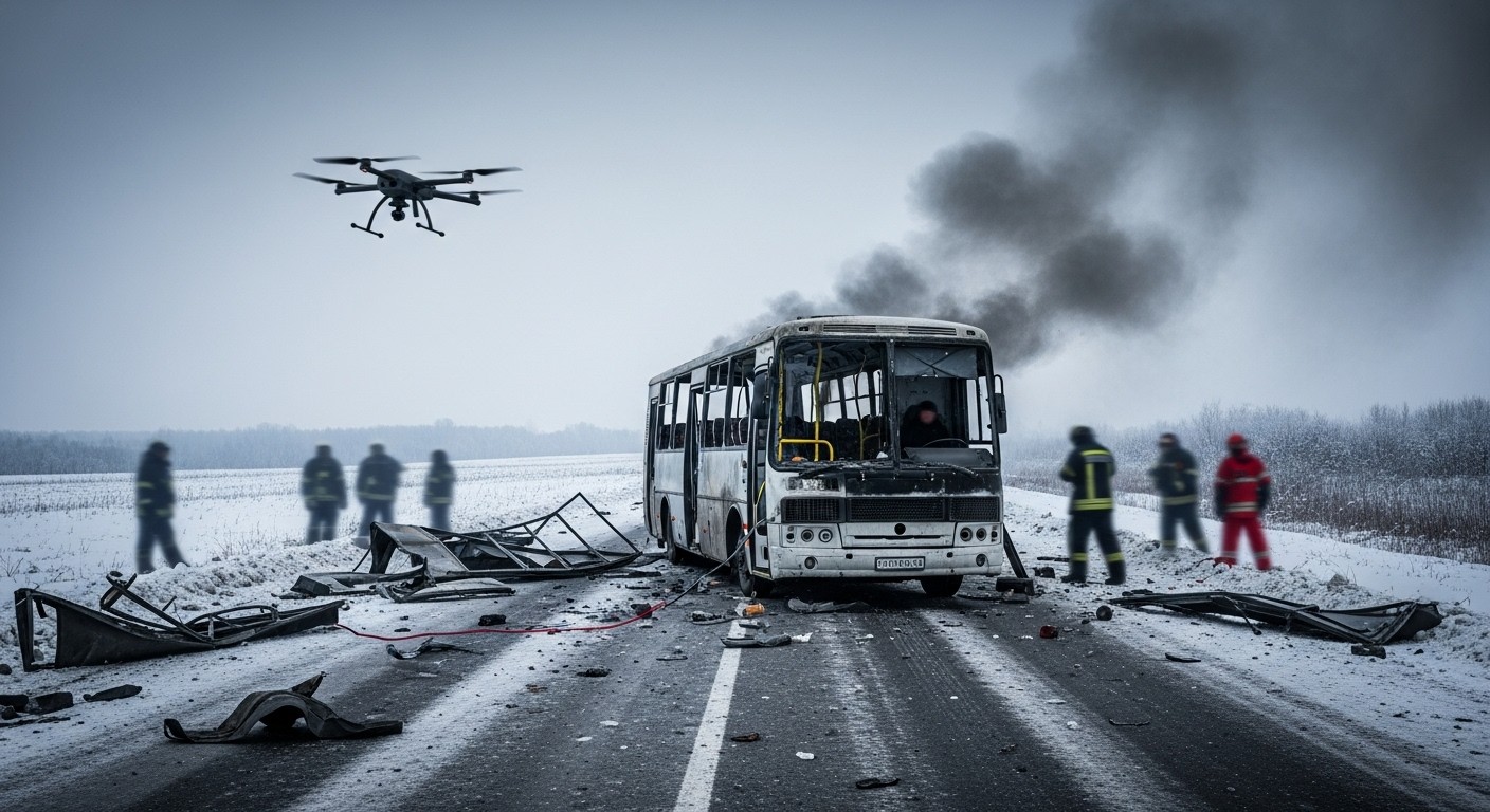 Une frappe de drone russe tue au moins 12 mineurs dans un bus à Dnipropetrovsk, alors que les négociations de paix reprennent à Abou Dhabi. Tragédie civile qui interroge l’escalade du conflit.