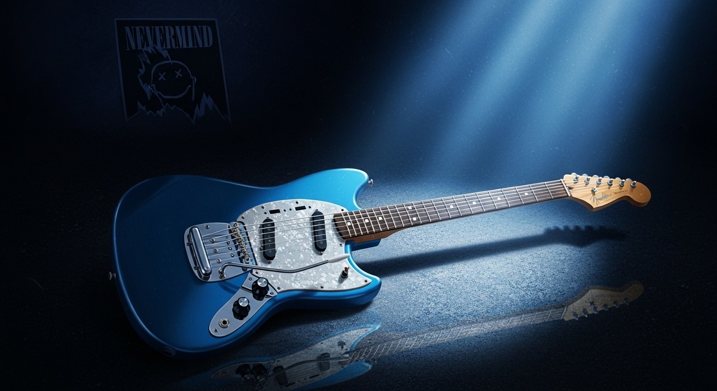 Découvrez la mythique Fender Mustang de Kurt Cobain, utilisée sur "Smells Like Teen Spirit", bientôt aux enchères à New York pour jusqu'à 5 millions de dollars. Un trésor rock unique !