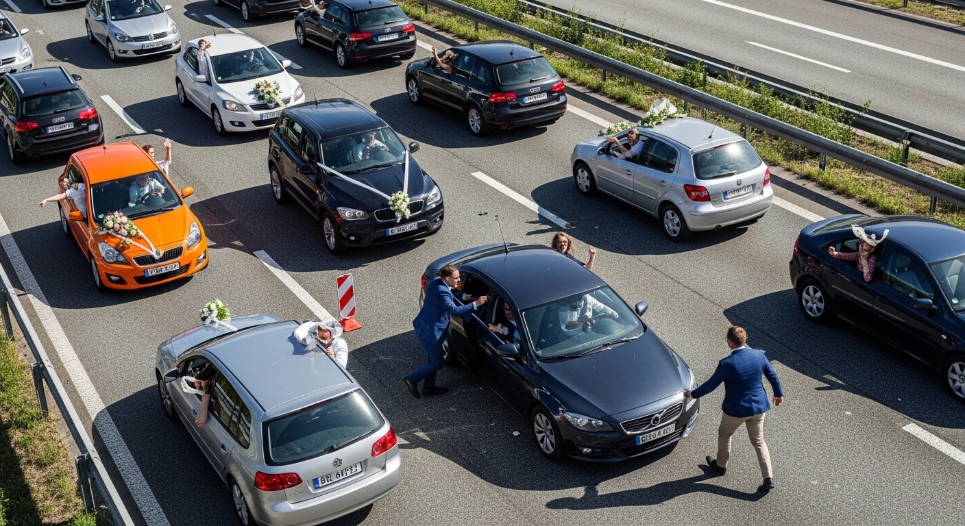 Découvrez comment un cortège nuptial en Belgique a viré au chaos sur l'autoroute, avec changement de conducteur en roulant et amendes salées. Une histoire qui interroge la folie collective.