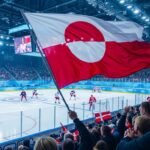 JO 2026 : Drapeau Groenland Agité Lors USA-Danemark Hockey