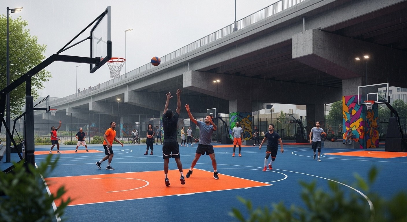Découvrez Le Spot à Joinville-le-Pont, le terrain de basket couvert sous l'A4 qui réunit une communauté de 160+ joueurs passionnés. Ambiance unique et sessions pluie ou pas !