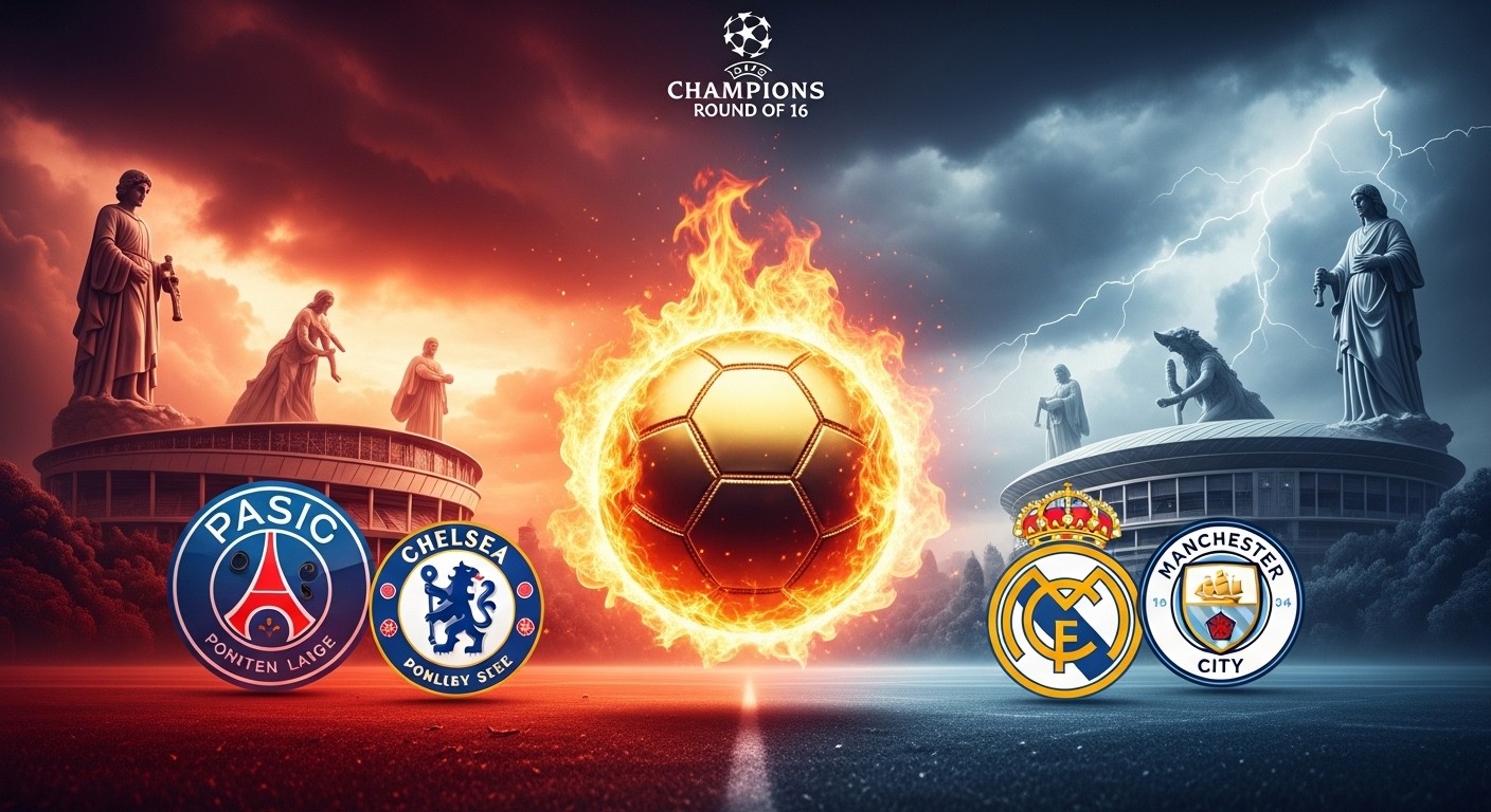 Découvrez les huitièmes de finale de la Ligue des champions 2025-2026 : PSG-Chelsea, Real Madrid-Man City et toutes les affiches choc. Analyse complète du tirage !