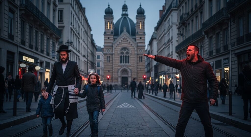 Lyon : Salut Nazi et « Free Palestine » Devant un Rabbin