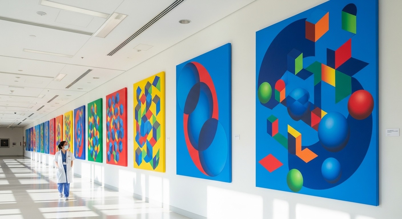 Découvrez "Les Cent Images" de Guy de Rougemont, œuvre géométrique colorée de 300m à l'hôpital de Nanterre, finaliste du concours Le Plus Grand Musée de France. Votez pour sa restauration !