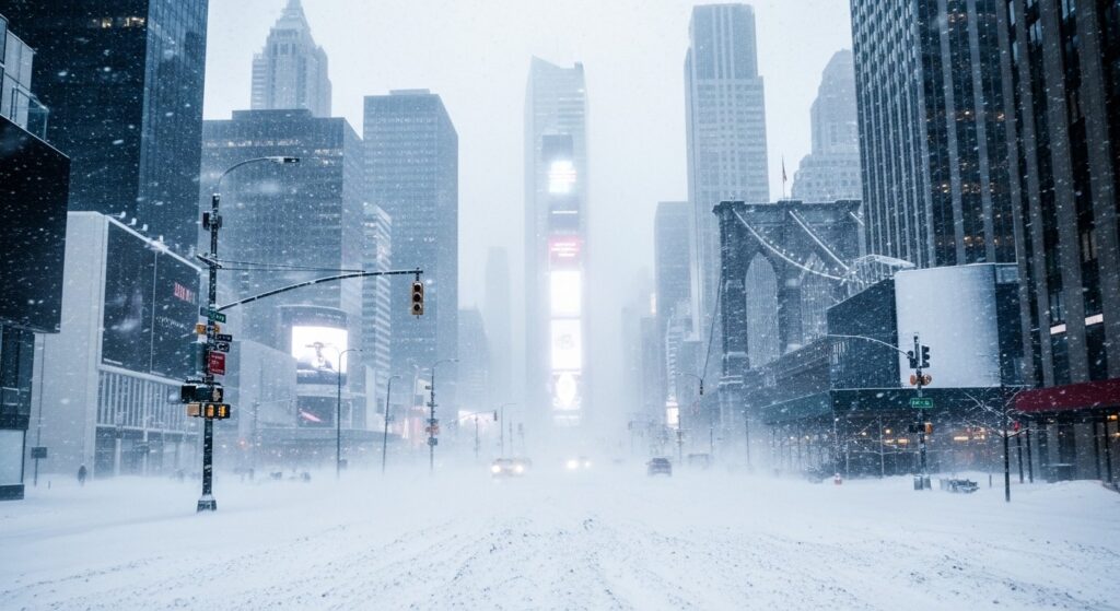 New York sous la neige : interdiction de circuler face à une tempête historique