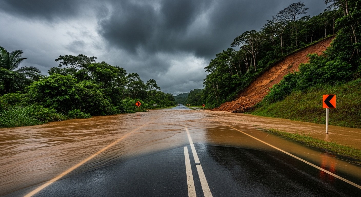 La Grande Terre en alerte avec inondations, routes coupées et écoles fermées suite à des pluies record. Découvrez les impacts et l'évolution prévue de cet épisode orageux intense en Nouvelle-Calédonie.