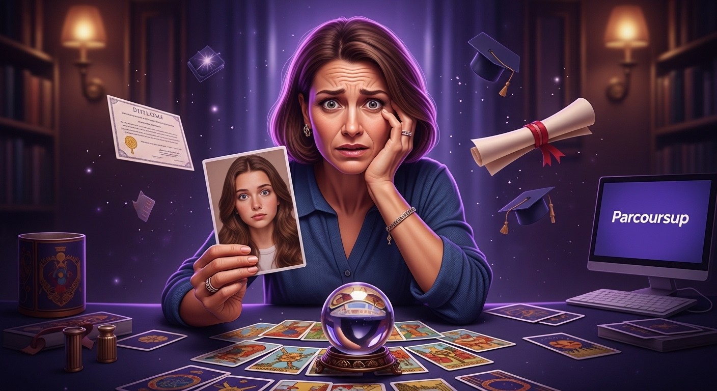 Quand le stress de Parcoursup pousse des parents vers les médiums et tarots pour l'orientation de leurs enfants. Une tendance surprenante révélée au salon de la voyance.