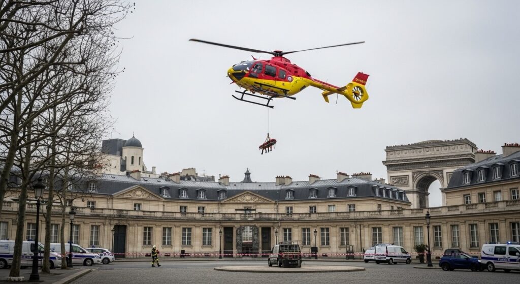 Paris : Hélicoptère et Place de l&rsquo;Étoile Bouclée, l&rsquo;Urgence Extrême