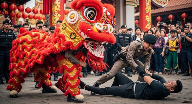 Policiers Thaïlandais Déguisés en Lion : Arrestation Audacieuse