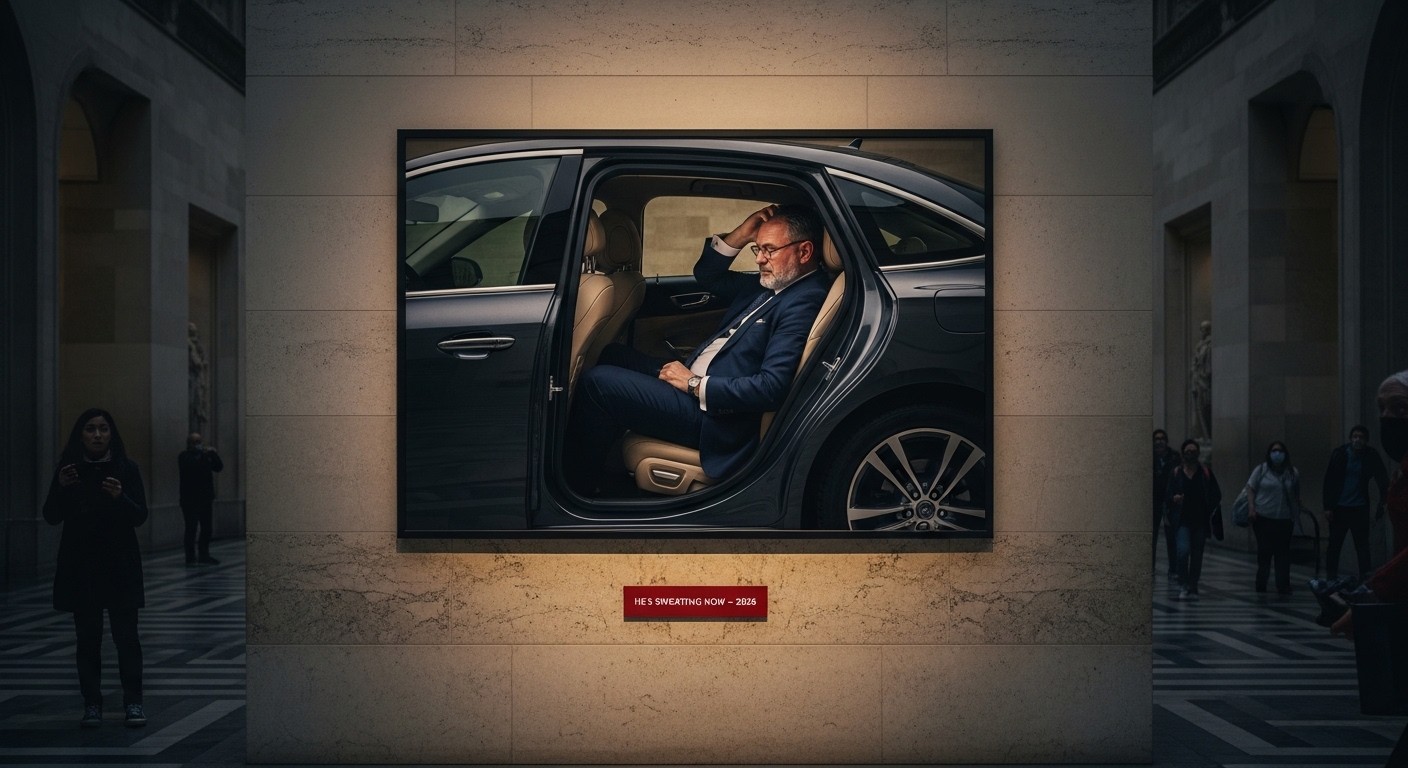 Découvrez comment une photo d'Andrew Mountbatten-Windsor sortant de garde à vue a été accrochée au Louvre par des militants. L'affaire Epstein prend une tournure provocante en 2026.