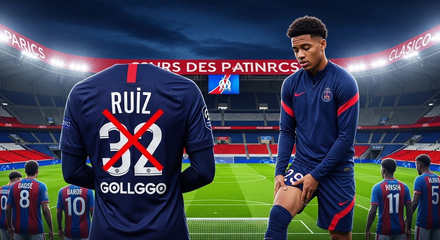 Découvrez pourquoi Fabien Ruiz manquera le clasico PSG-OM et l'indisponibilité longue de Quentin Ndjantou. Analyse complète avant le choc au Parc des Princes.
