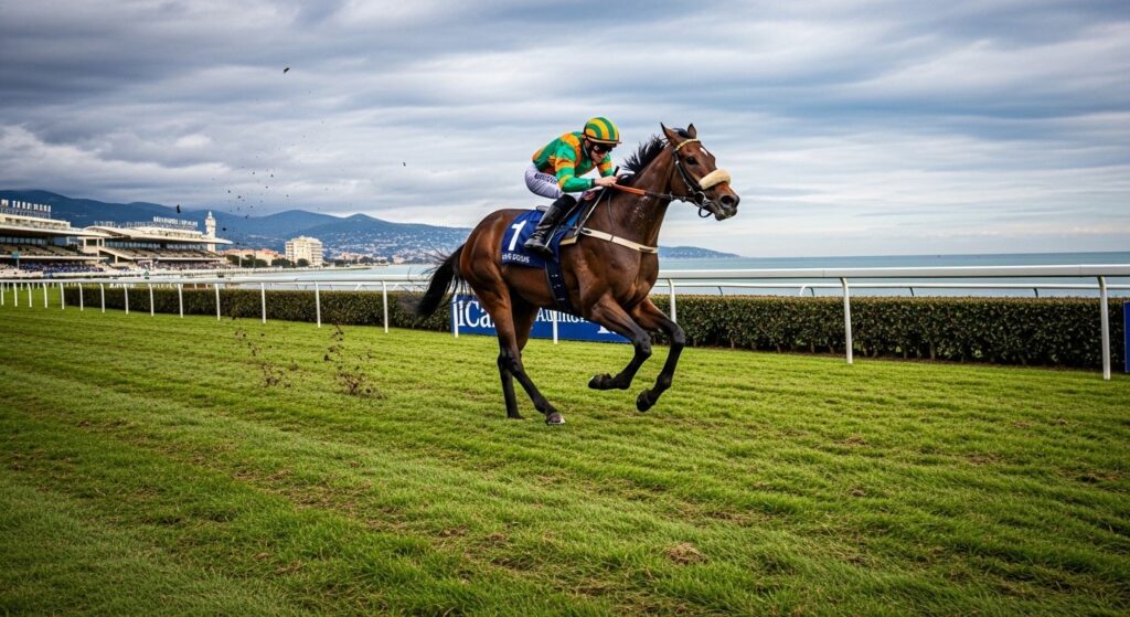 Quinté Cagnes-sur-Mer : Grand Balcon Triomphe sur Piste Lourde