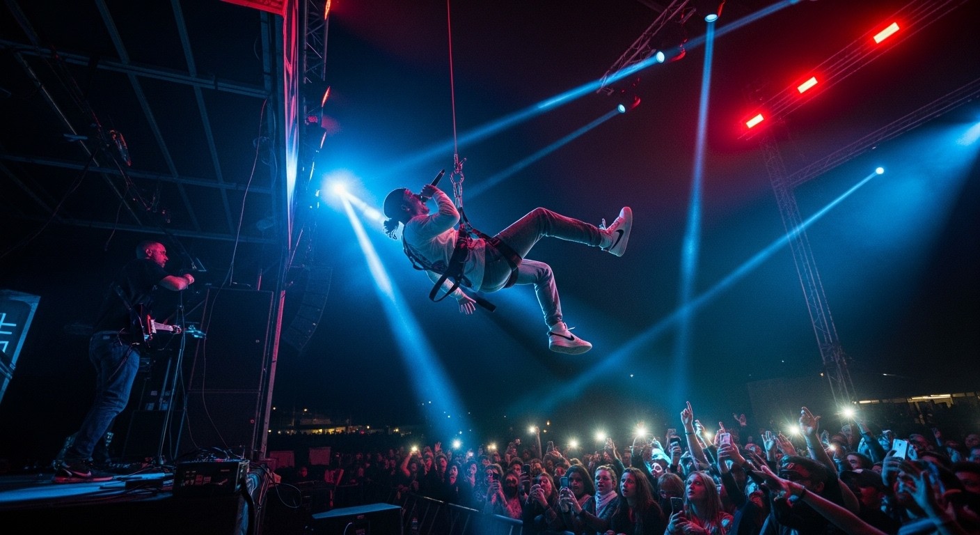 Un rappeur espagnol chute de 20 mètres lors d'un concert à Madrid à cause d'un harnais défaillant. Il se relève et termine le show malgré une épaule déboîtée. Récit complet et analyse.