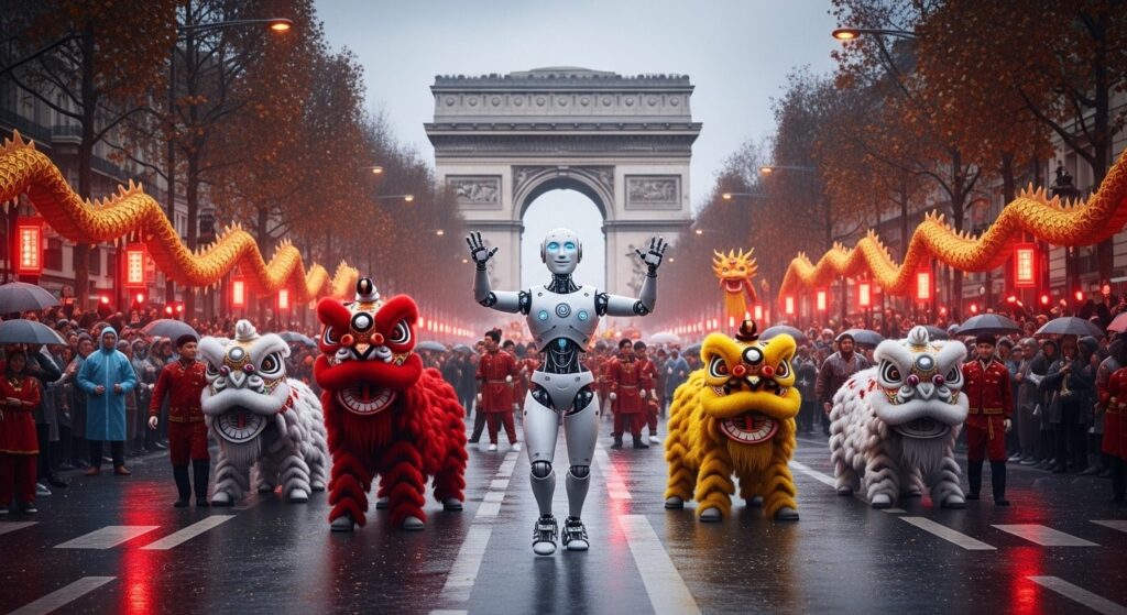 Robot Humanoïde Star Défilé Nouvel An Chinois Champs-Élysées