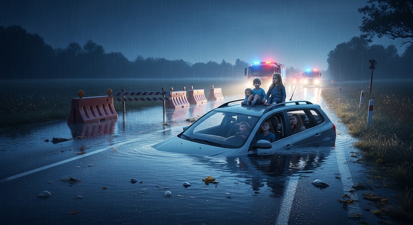 En Seine-et-Marne, un père fortement alcoolisé conduit sans permis avec ses enfants et finit dans l'eau sur une route inondée. Un enfant de 8 ans appelle les secours. Détails et conséquences choquantes.