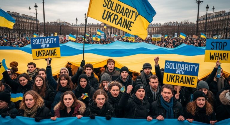Soutien Massif à l&rsquo;Ukraine : 2000 Manifestants à Paris Après 4 Ans de Guerre
