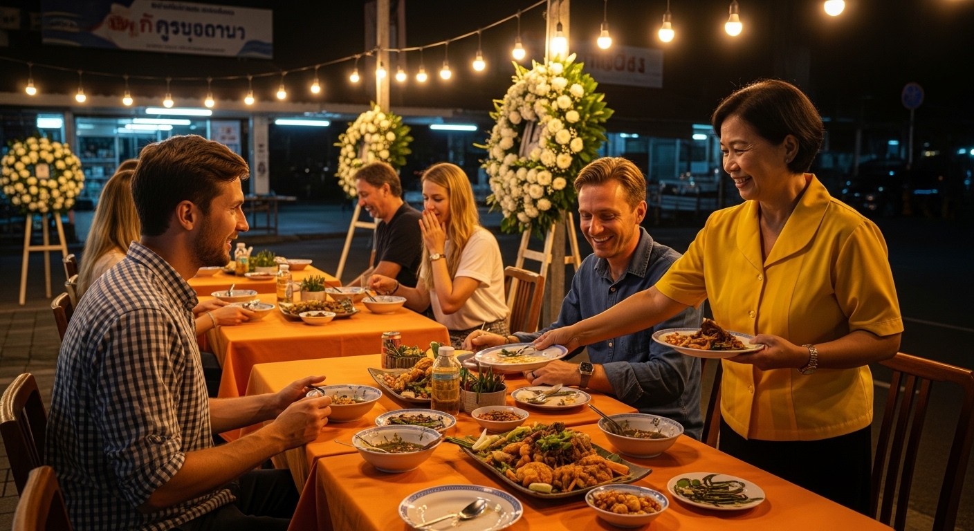 Découvrez comment des touristes en Thaïlande ont confondu une veillée funèbre avec un marché nocturne à Nakhon Si Thammarat. La famille endeuillée les invite à partager le repas : une leçon d'hospitalité thaïlandaise touchante.