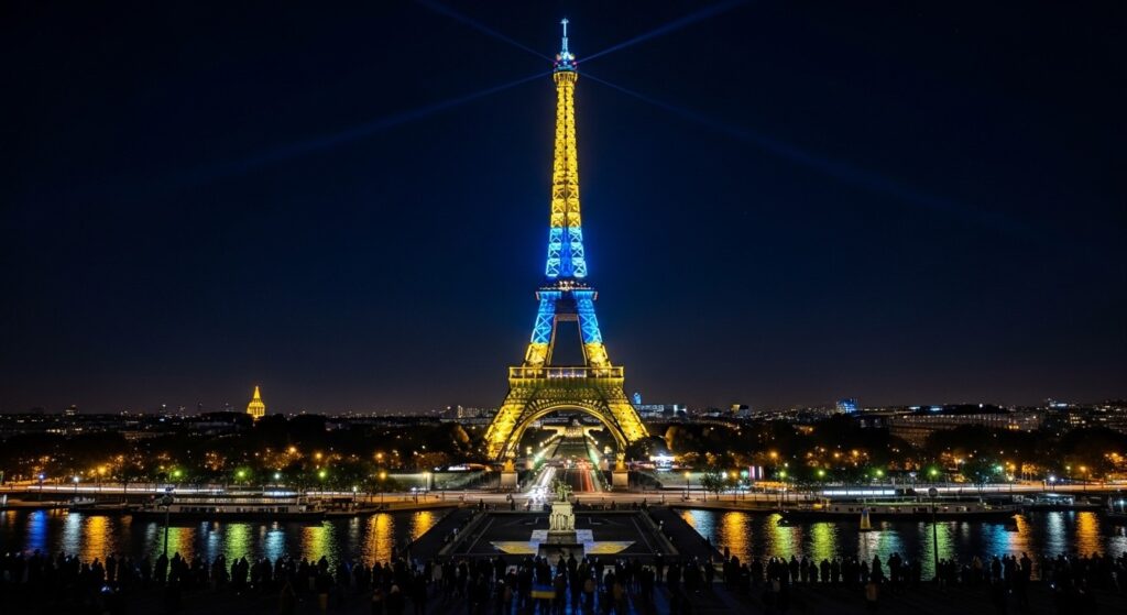 Tour Eiffel aux Couleurs Ukraine : Symbole Fort du 4e Anniversaire