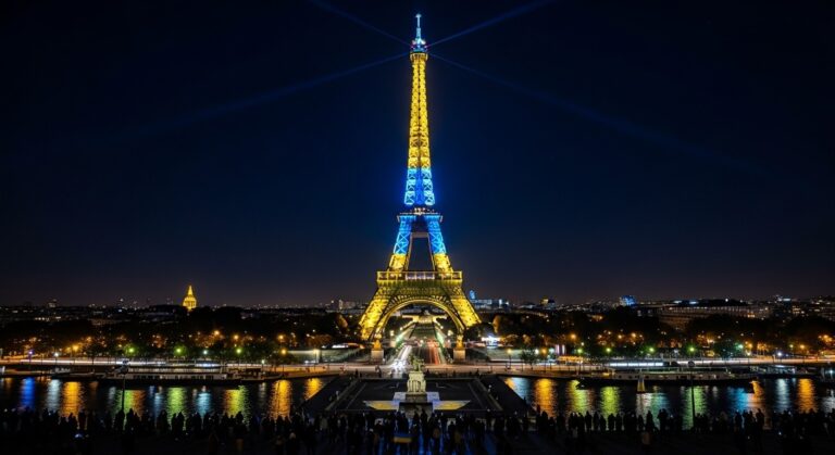 Tour Eiffel aux Couleurs Ukraine : Symbole Fort du 4e Anniversaire