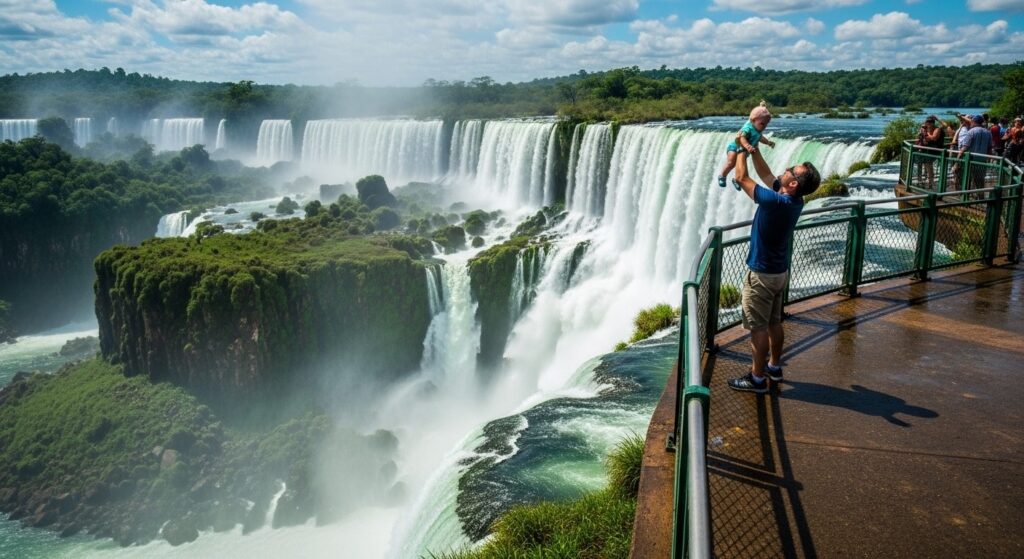 Touriste Suspend Bébé à 80m au-dessus des Chutes d&rsquo;Iguazu pour une Photo