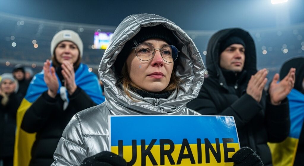 Une Russe Porte la Pancarte Ukraine aux JO 2026