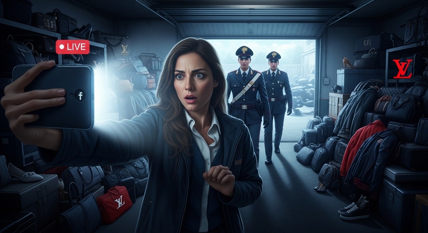 Deux sœurs et un complice arrêtés en pleine diffusion Facebook pour vente de vêtements de marque contrefaits en Sicile. Une perquisition filmée en direct qui a tout changé.