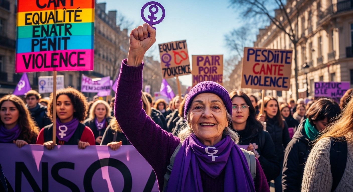 Découvrez la mobilisation massive du 8 mars 2026 à Paris avec Gisèle Pelicot en tête : un cortège inclusif contre les violences faites aux femmes et l'extrême droite. Un moment fort et émouvant.