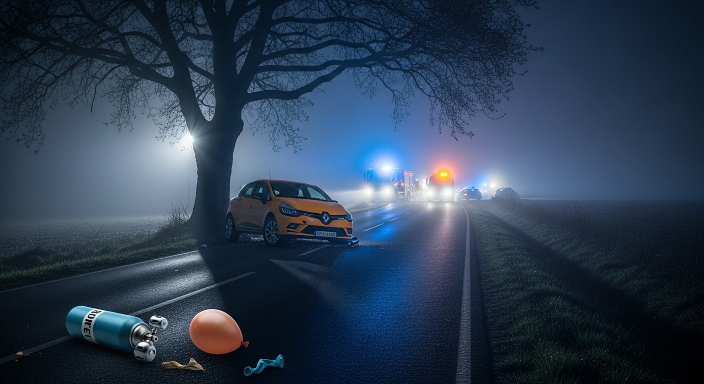 Accident mortel en Seine-et-Marne : trois jeunes tués et un blessé grave. Vitesse excessive et protoxyde d’azote en cause sur une route embrumée. Un drame qui alerte sur les dangers du gaz hilarant au volant.