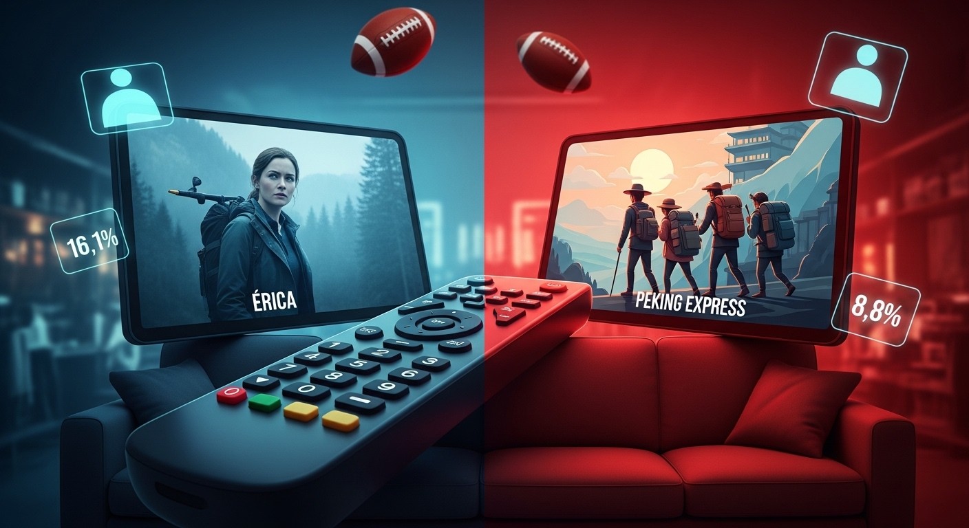 Erica saison 2 sur TF1 leader mais en nette baisse, Pékin Express démarre faiblement sur M6 face au foot sur France 2. Découvrez les chiffres détaillés et analyses des audiences du 5 mars 2026.